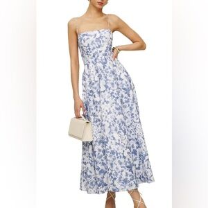 Reformation Monette Linen dress in larkspur